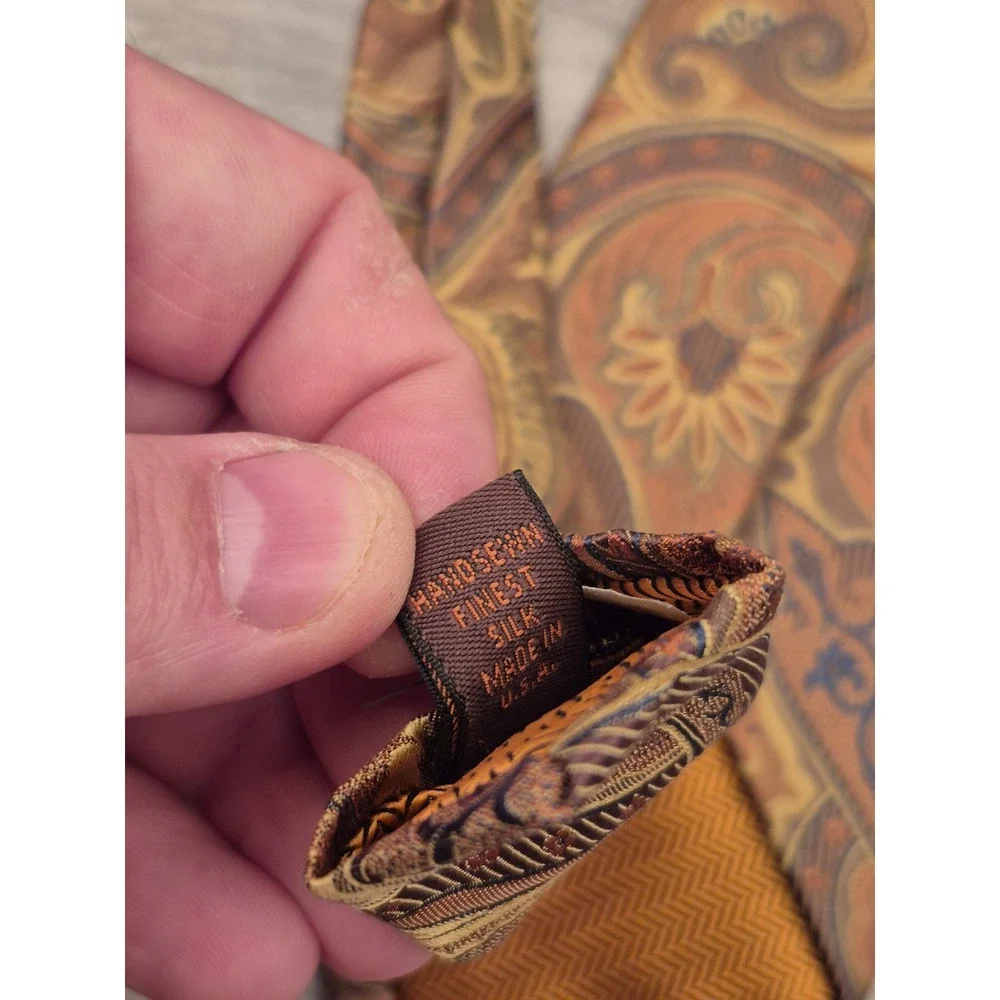 Chelsea by Robert‎ Talbott Mens Silk Paisley Tie Gold Copper Blue Handsewn USA